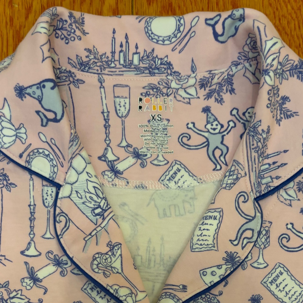 Roller Rabbit Party Toile Polo PJ Pajama Pink Shorts Set